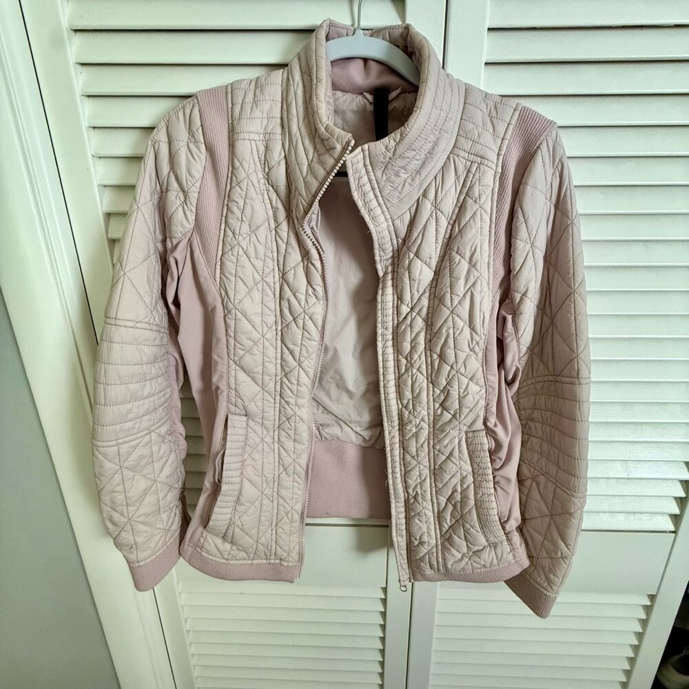Danskin Quilted Down and Fleece Zip-Up Jacket | Blush Pink | Size L